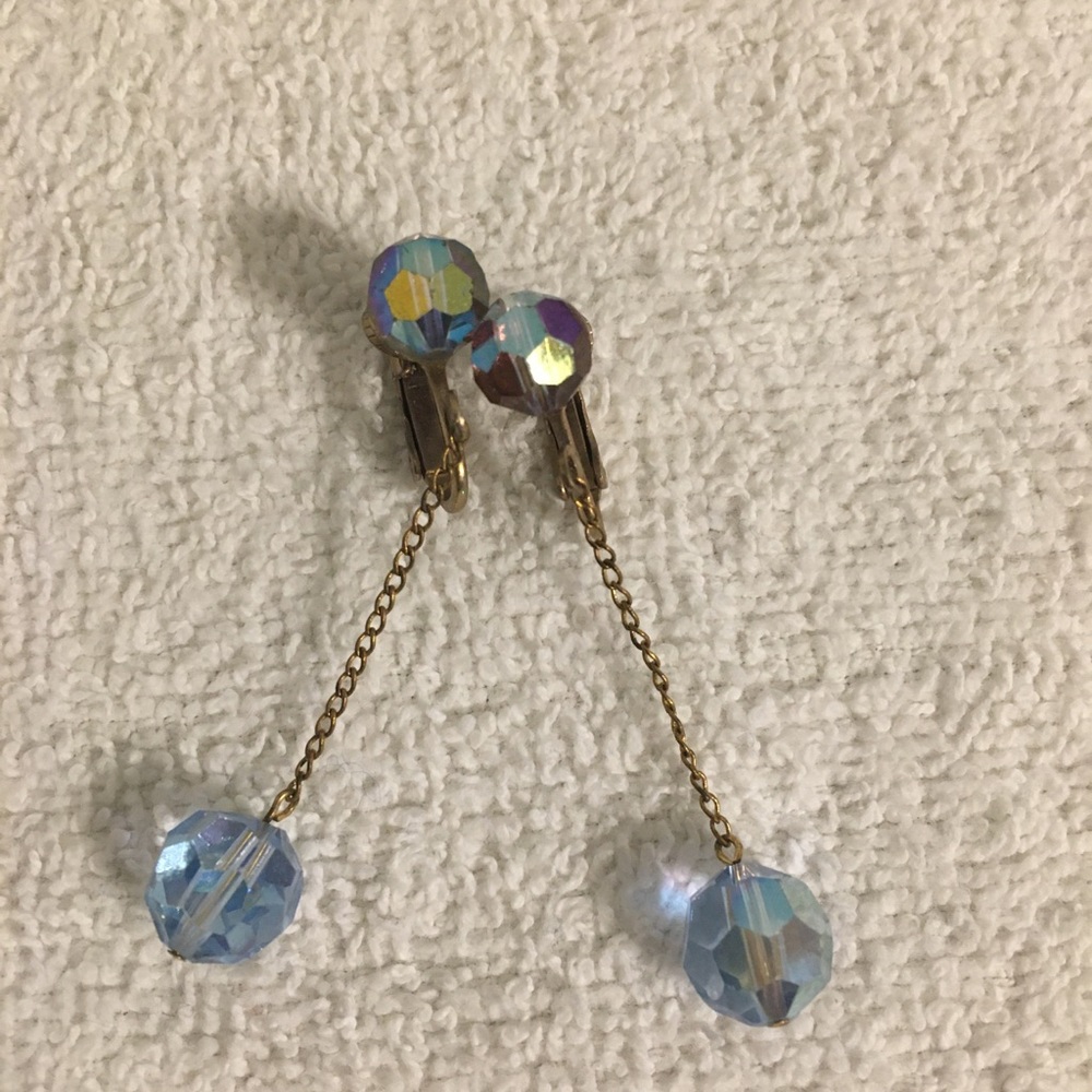 Vintage Iridescent Balls Drop Clip Earrings